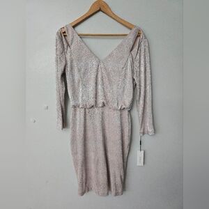 CALVIN KLEIN NEW Women's Metallic Textured Split Shoulder Blouson Sheath Dress 6